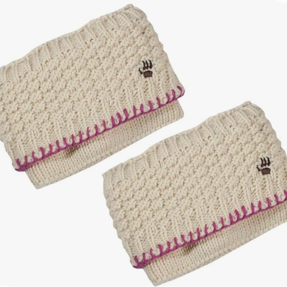 BearPaw boot cuff NWT white and pink